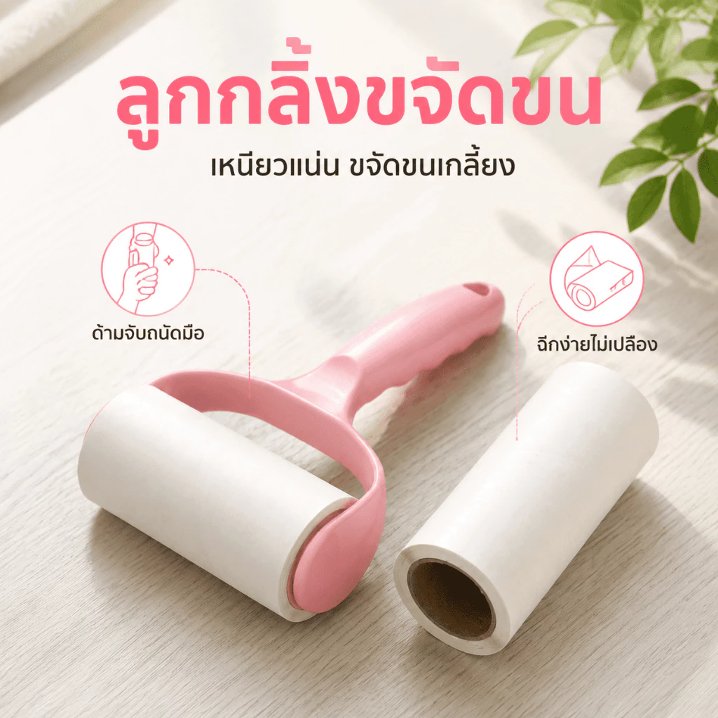 [พร้อมส่ง]ลูกกลิ้งเก็บฝุ่นและขนบนเสื้อผ้า ลูกกลิ้งกำจัดขน ลูกกลิ้งทำความสะอาด ขจัดขนแมวและขนสุนัข ลูกปาที่ชัดเจน ชุดสีชม thumbnail 9