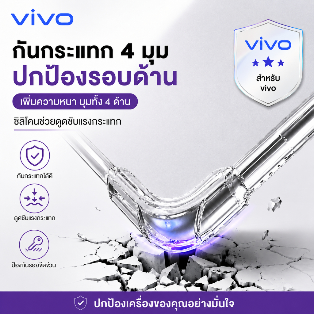 เคสใสกันกระแทก Vivo Y02S Y02 V70 V15 V17 Y31 Y11 Y19 Y30 Y50 T1X X70 V21 Y76 5G V23 V23E Y512020 V20 Y20 Y72 5G