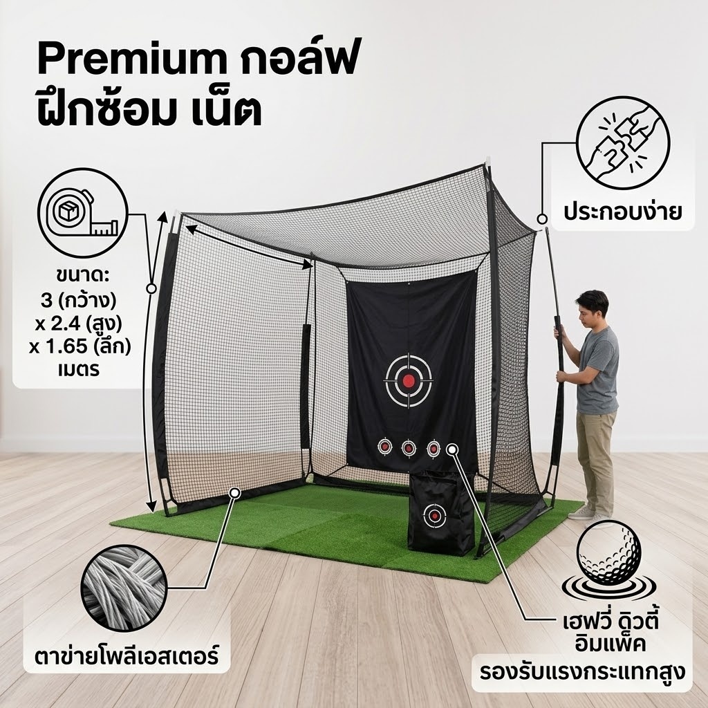Postplaza ตาข่ายซ้อมกอล์ฟ NETPro ตาข่ายซ้อมไดร์ฟกอล์ฟ ประกอบง่าย มีของแถม