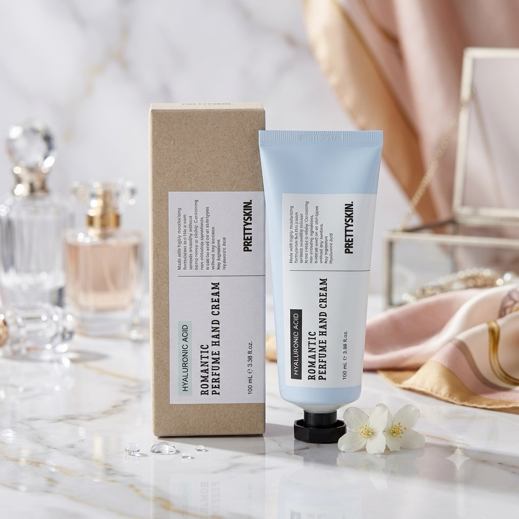 ผลิตภัณฑ์ครีมทามือ PRETTYSKIN Romantic Perfume Hand Cream ไฮยาลูรอนิคบำรุงมือแห้งแตก ผิวนุ่ม ชุ่มชื้น หอมยาวนาน
