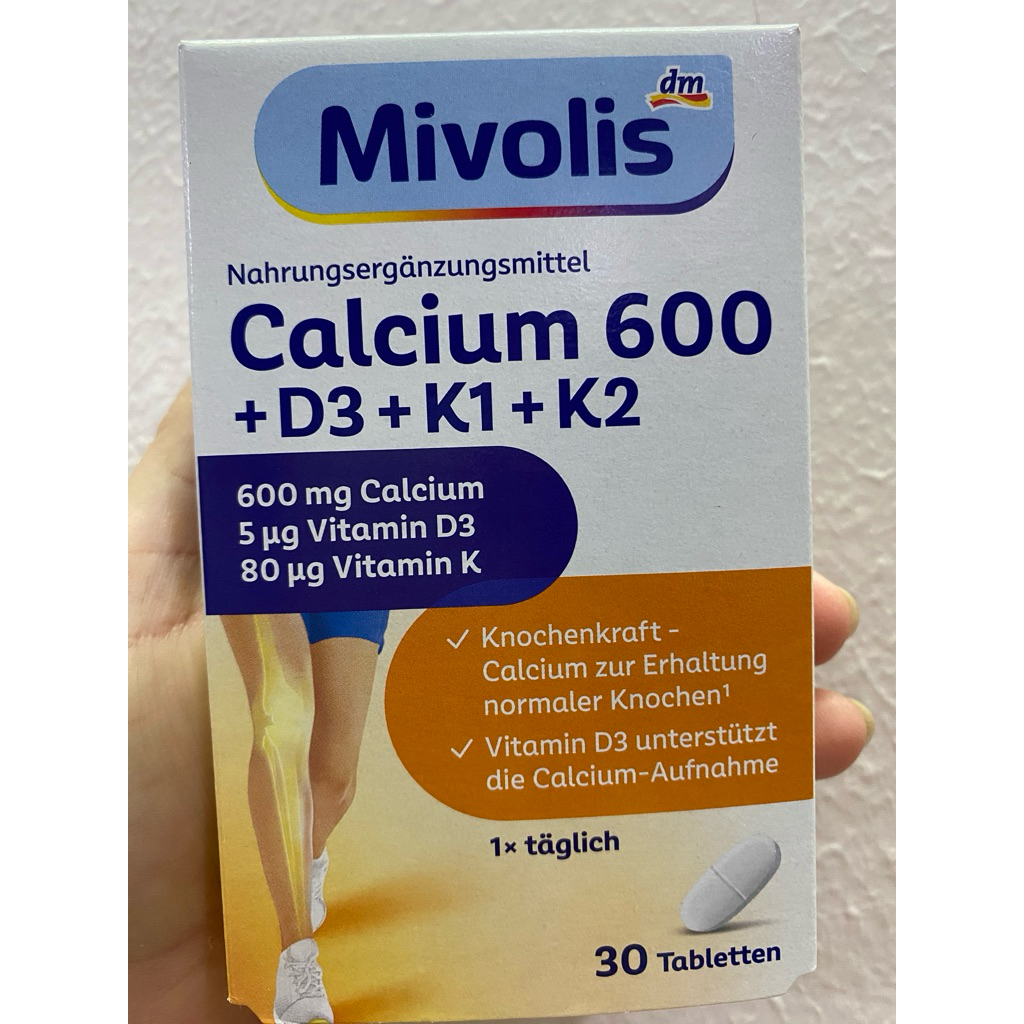 แคลเซียม600Mg ต่อเม็ดนำเข้าเยอรมัน ยี่ห้อ Mivolis calcium600+D3+ K ขนาด 30เม็ด