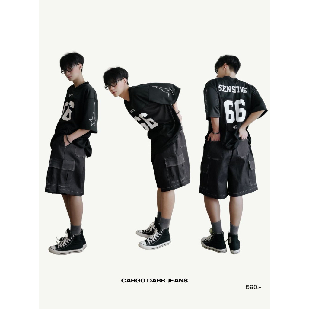 QCLOTH: Q Cargo short black camo / Beige / white