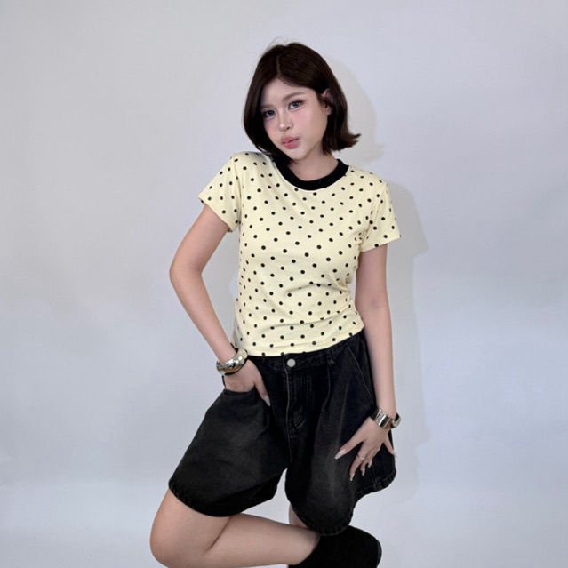 Polka Dot Top - เสื้อยืดแขนสั้นลายโพกาดอท ผ้าคอตตอนนุ่มใส่สบาย (ลายจุดแขนสั้น)