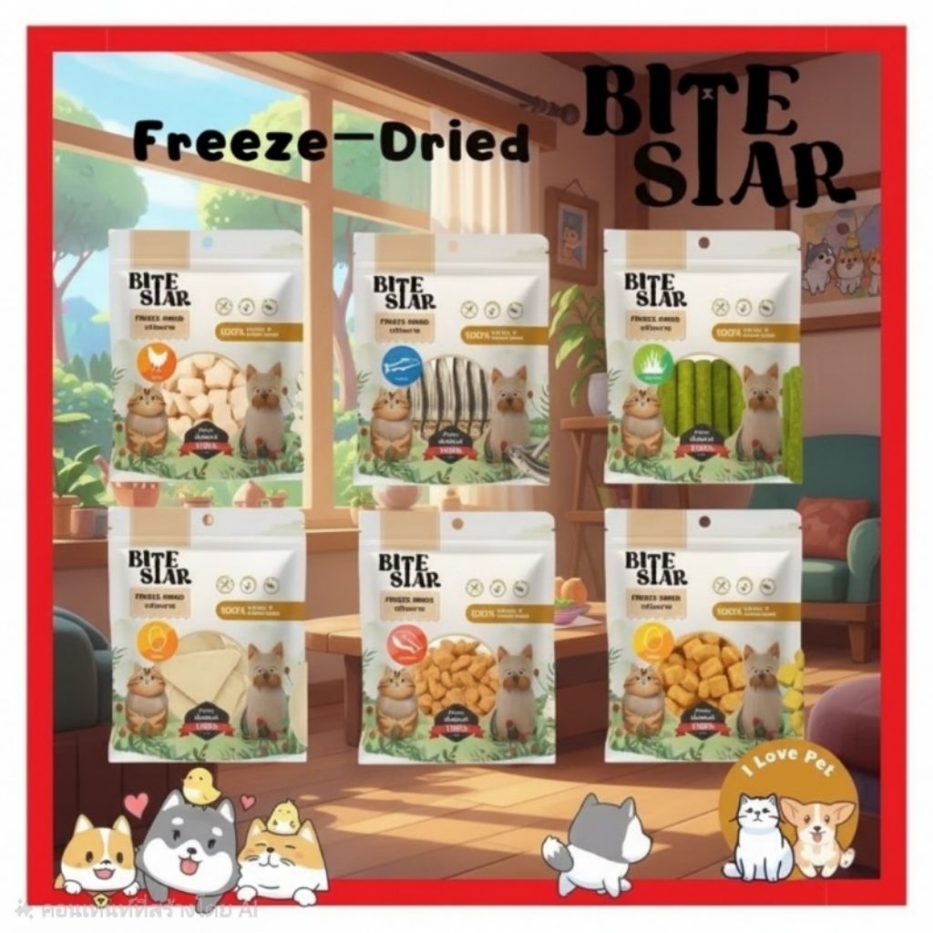 Bite Star ขนมฟรีซดรายสำหรับสุนัขและแมว 1 ซอง