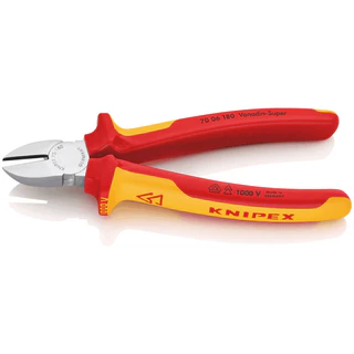 KNIPEX คีมปากเฉียงกันไฟ คีมปากเฉียงด้ามกันไฟ 1000V คีมปากเฉียง (VDE) ขนาด 5" 6" 7" ผลิตประเทศเยอรมัน (7006140, 7006160)