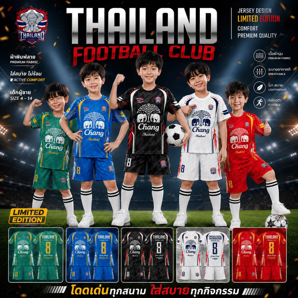 ชุดเซ็ท เสื้อ+กางเกง ฟุตบอล ลาย ช้าง
