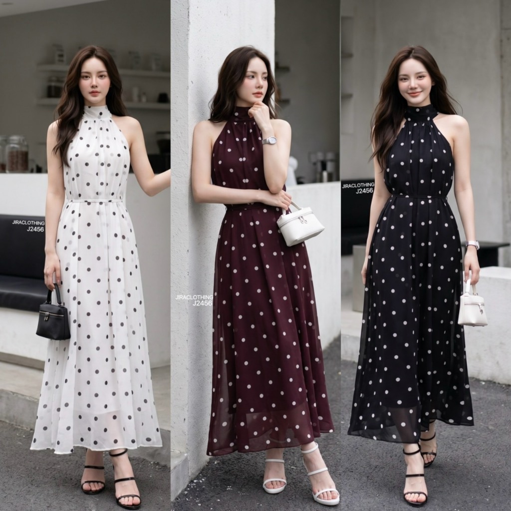 J2456 JiraClothing เดรสยาวลายจุด PolkaDot