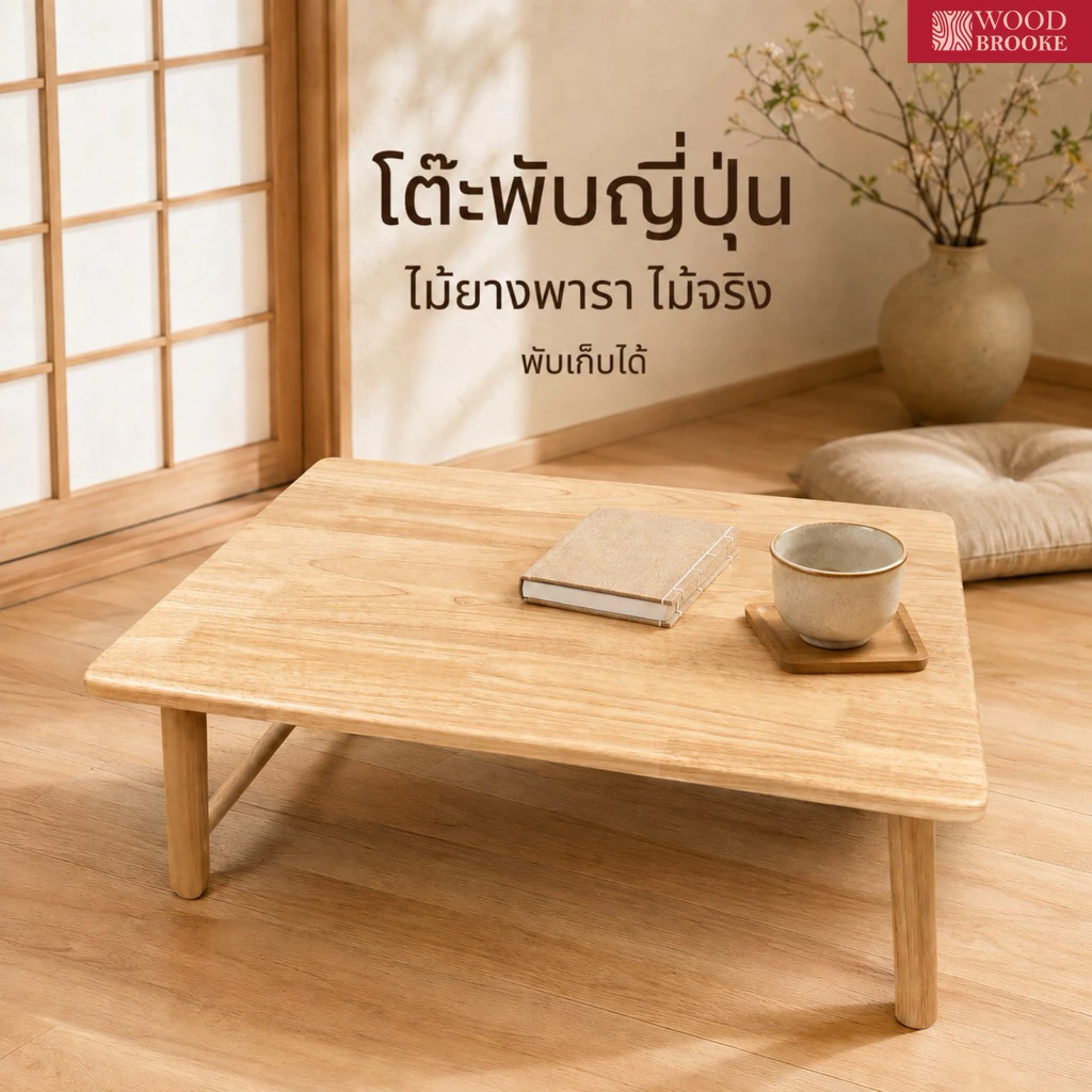 Woodbrooke โต๊ะพับญี่ปุ่น โต๊ะไม้ โต๊ะพับ (ไม้จริง) ผลิตจากไม้ยางพารา 100%
