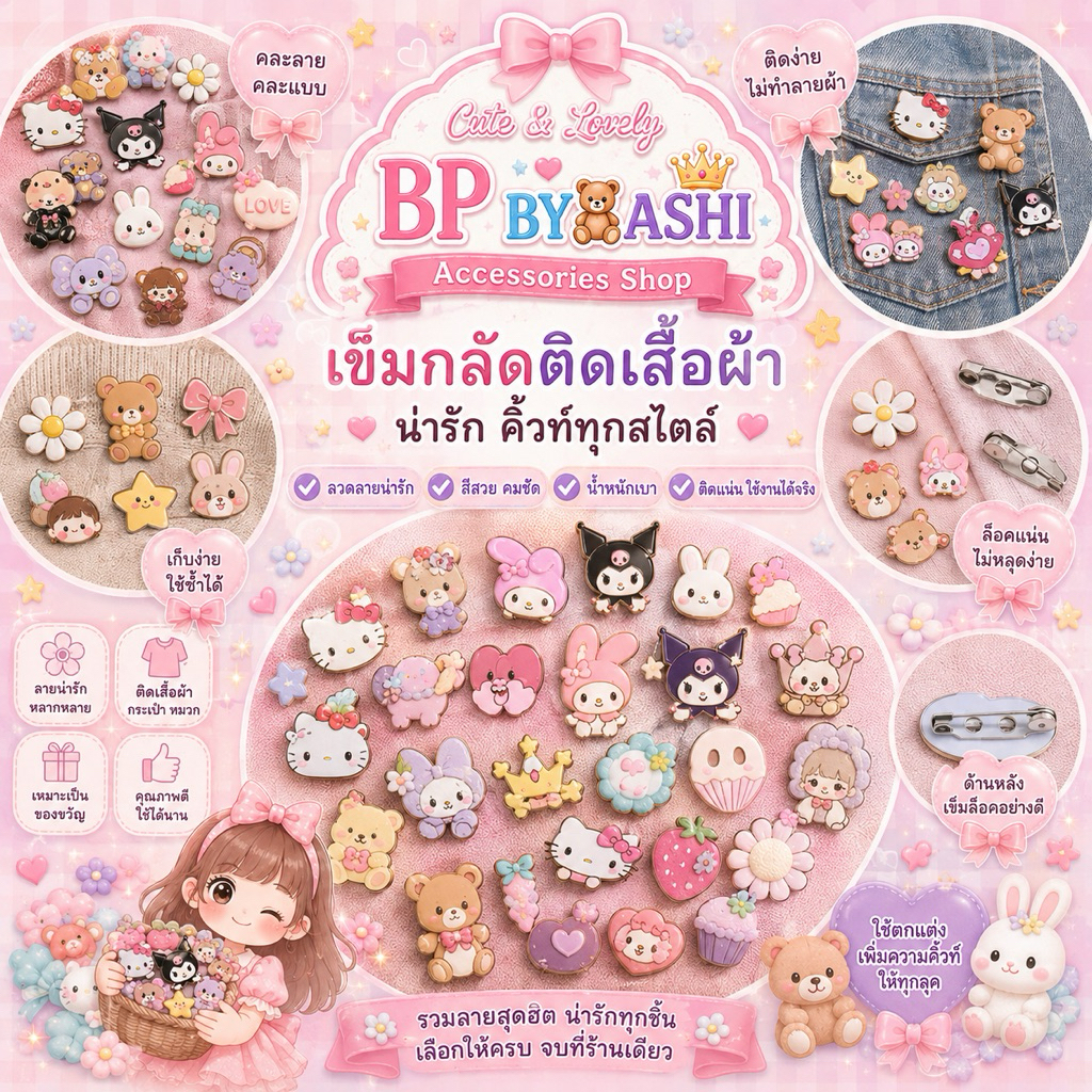 🌸พร้อมส่งไม่ต้องรอ🌸เข็มกลัดเกาหลีตกแต่งเสื้อผ้า น่ารักมากๆ ราคาชิ้นละ3 บาท มีชำระปลายทาง ค่าจัดส่ง22 บาท