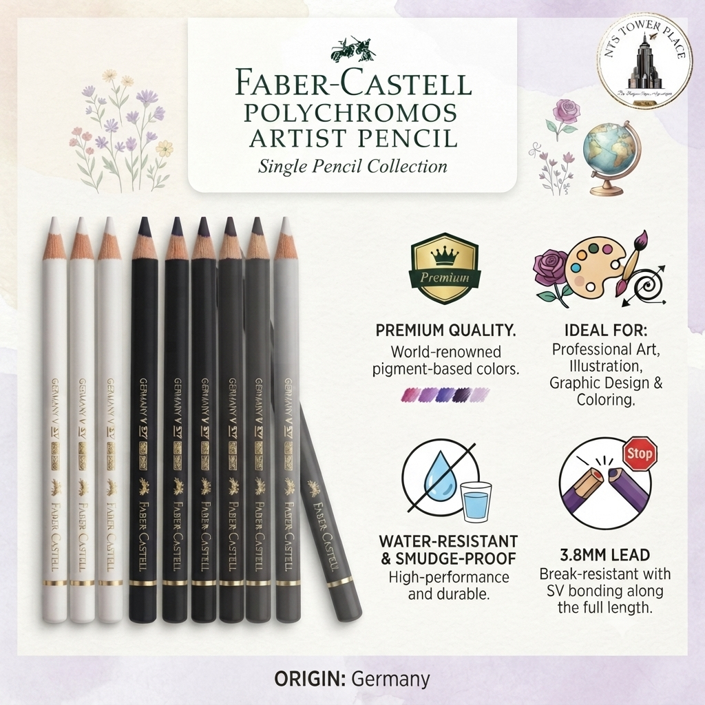 Faber Castell Polychromos (สีขาว ดำ เทา) แยกแท่ง | ดินสอสีไม้พรีเมียม กันน้ำ งานศิลปะ
