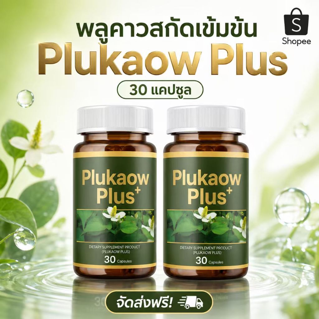 Plukaow Plus พลูคาว พลัส พ่อทองชิด ผลิตภัณฑ์เสริมอาหารสมุนไพร ช่วยดูแลสุขภาพผิว 30 แคปซูล