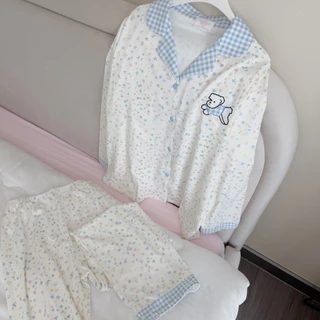 Bunny bear - bunnyFluffy ชุดนอนมินิมอล ผ้าcottonพรีเมี่ยม แขนยาวขายาว ฟรีไซส์อก44