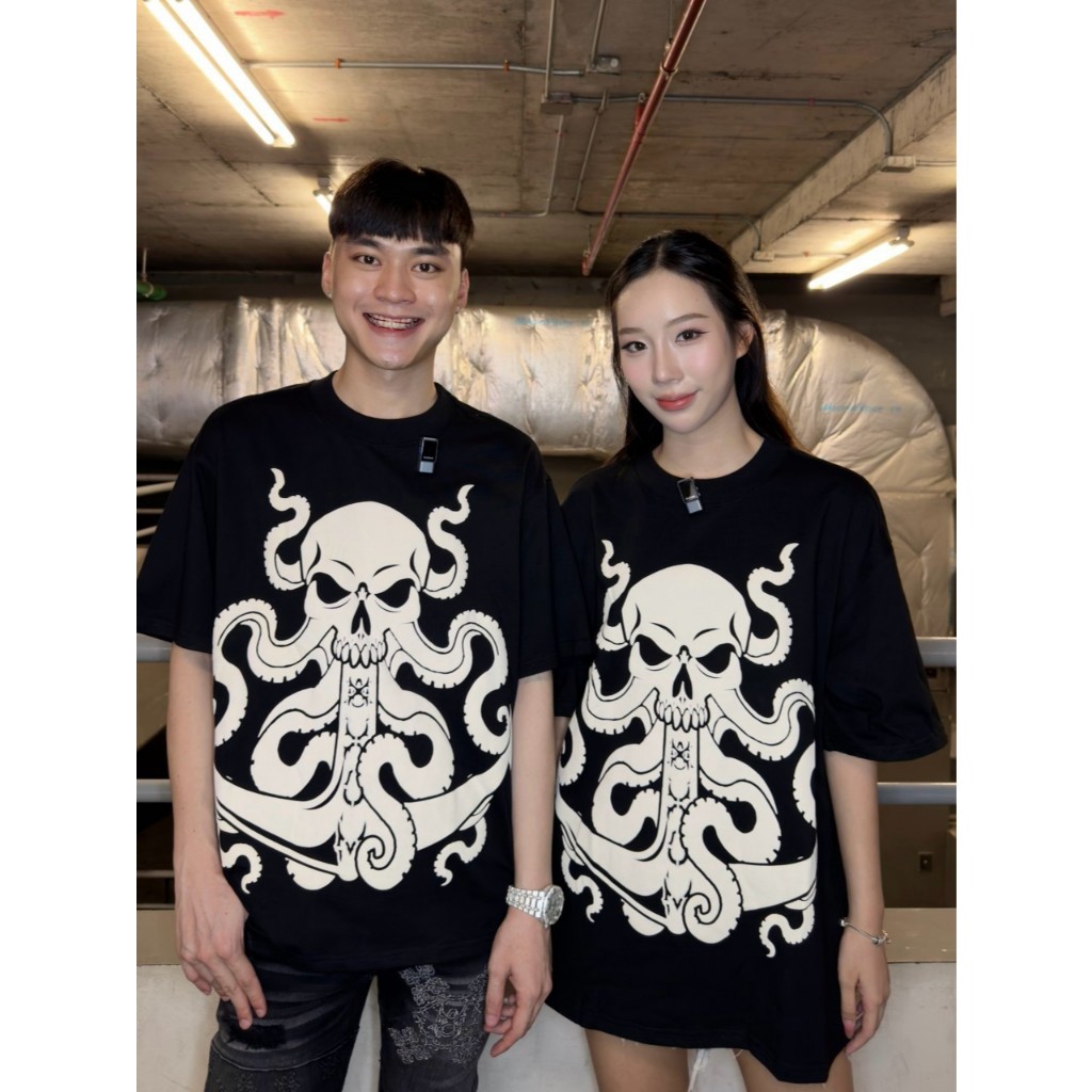 314 เสื้อยืดสกรีนนูนลายปลาหมึก เสื้อยืดแขนสั้น XOMBRAND