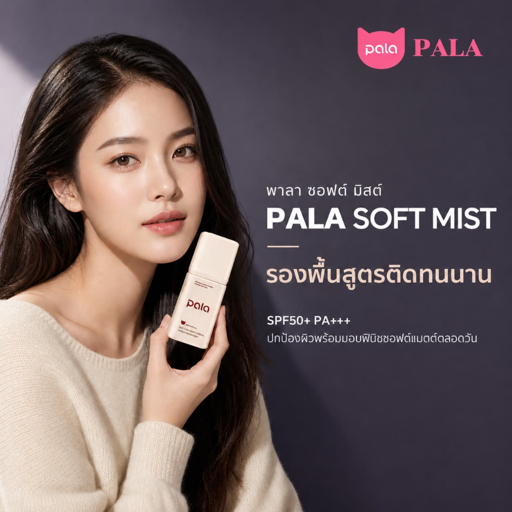 PALA รองพื้นเนื้อละเอียดเนียน เกลี่ยง่าย กันแดด SPF50+PA+++ ขนาด 30g กันน้ำ กันเหงื่อ ไม่เปลี่ยนสี ติดทน แบรนด์ไทย