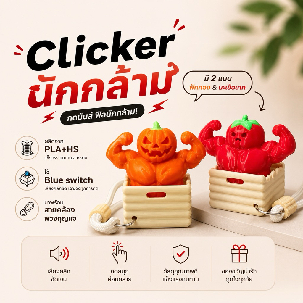 clicker มะเขือเทศนักกล้าม คลิกเกอร์ของเล่น มาพร้อมสายคล้องพวงกุญแจ ของเล่นปุ่มกด