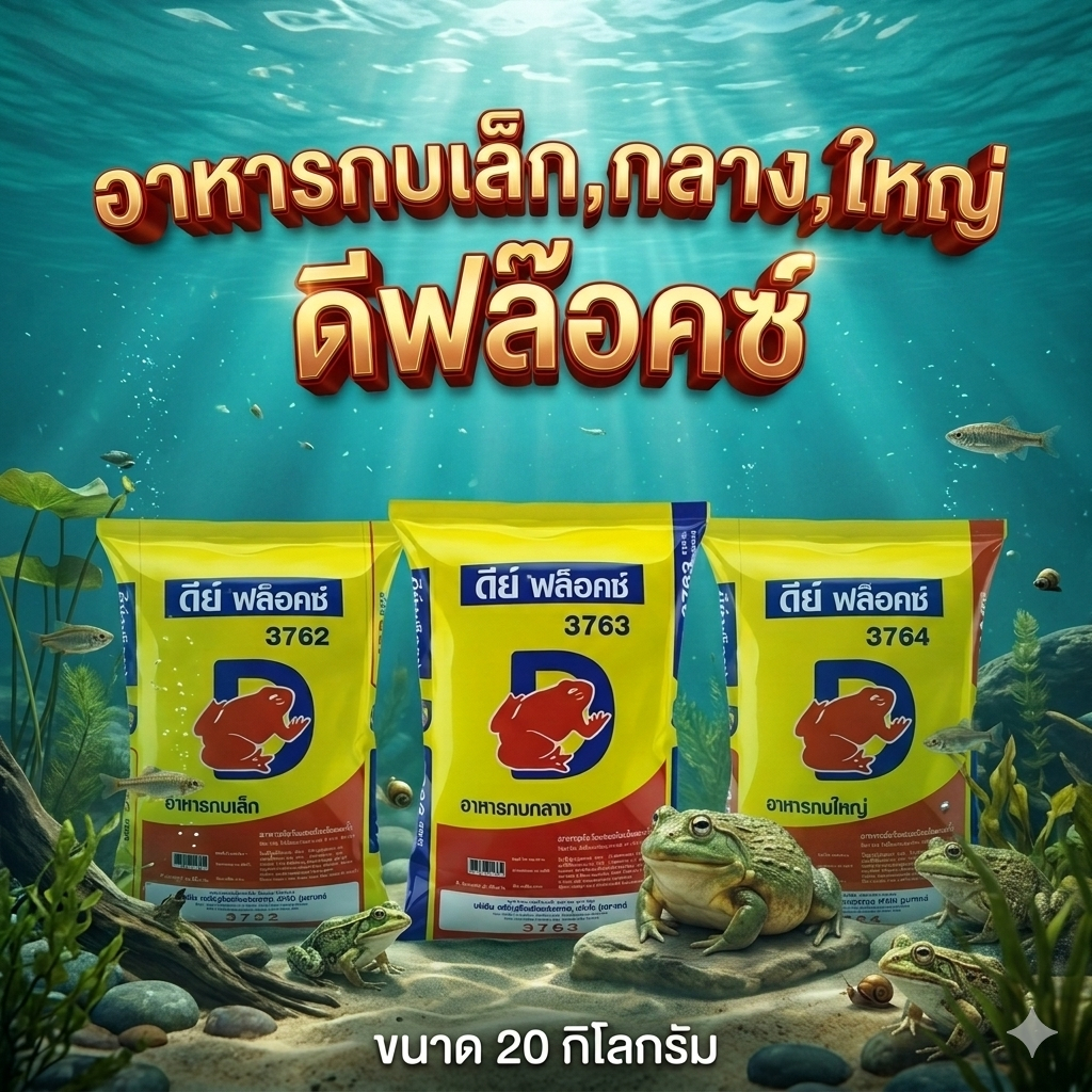 [ส่งฟรีร้านโค้ดคุ้ม] อาหารกบ ดีฟล็อคช์ D-Flock เบอร์ 3762 / 3763 / 3764 เม็ดเล็ก เม็ดกลาง เม็ดใหญ่ โปรตีนสูง ขนาด 20kg