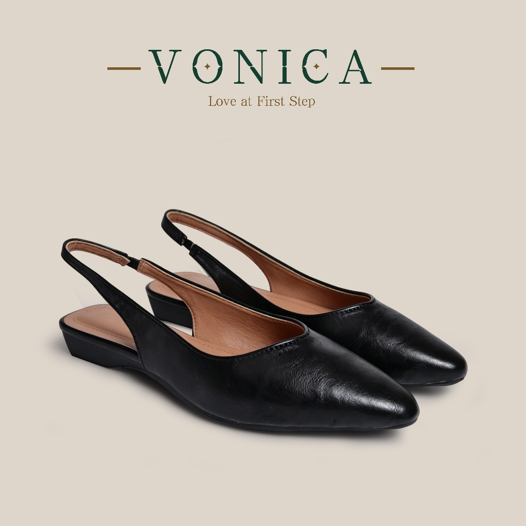 VONICA สไตล์ฝรั่งเศสวินเทจ รองเท้าแตะผู้หญิงหัวแหลมเปิดส้น ส้นเตี้ยหนังนุ่ม สำหรับทำงาน