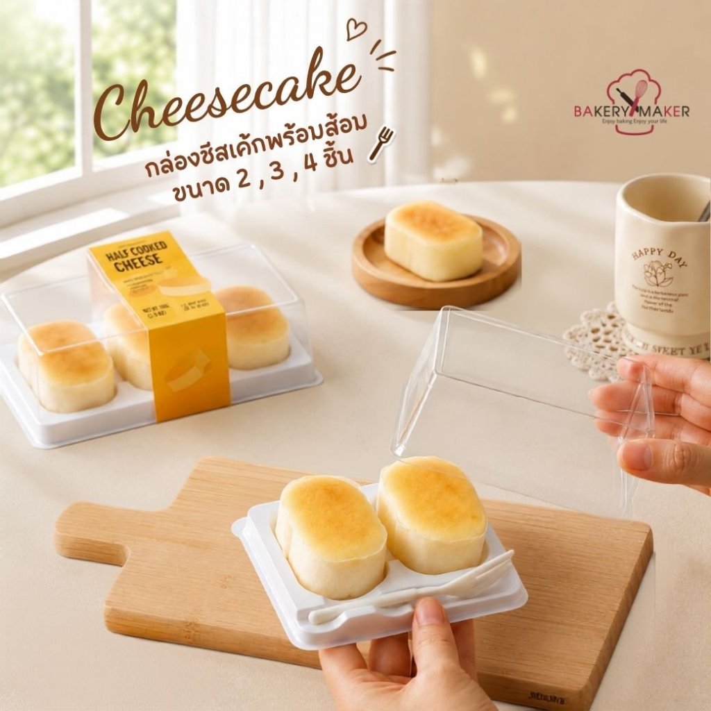 เซ็ทกล่องชีสเค้ก สไตล์ญี่ปุ่น 4 ช่อง พร้อมกระดาษคาดกล่อง 5 ชุด Hanjuku Cheesecake