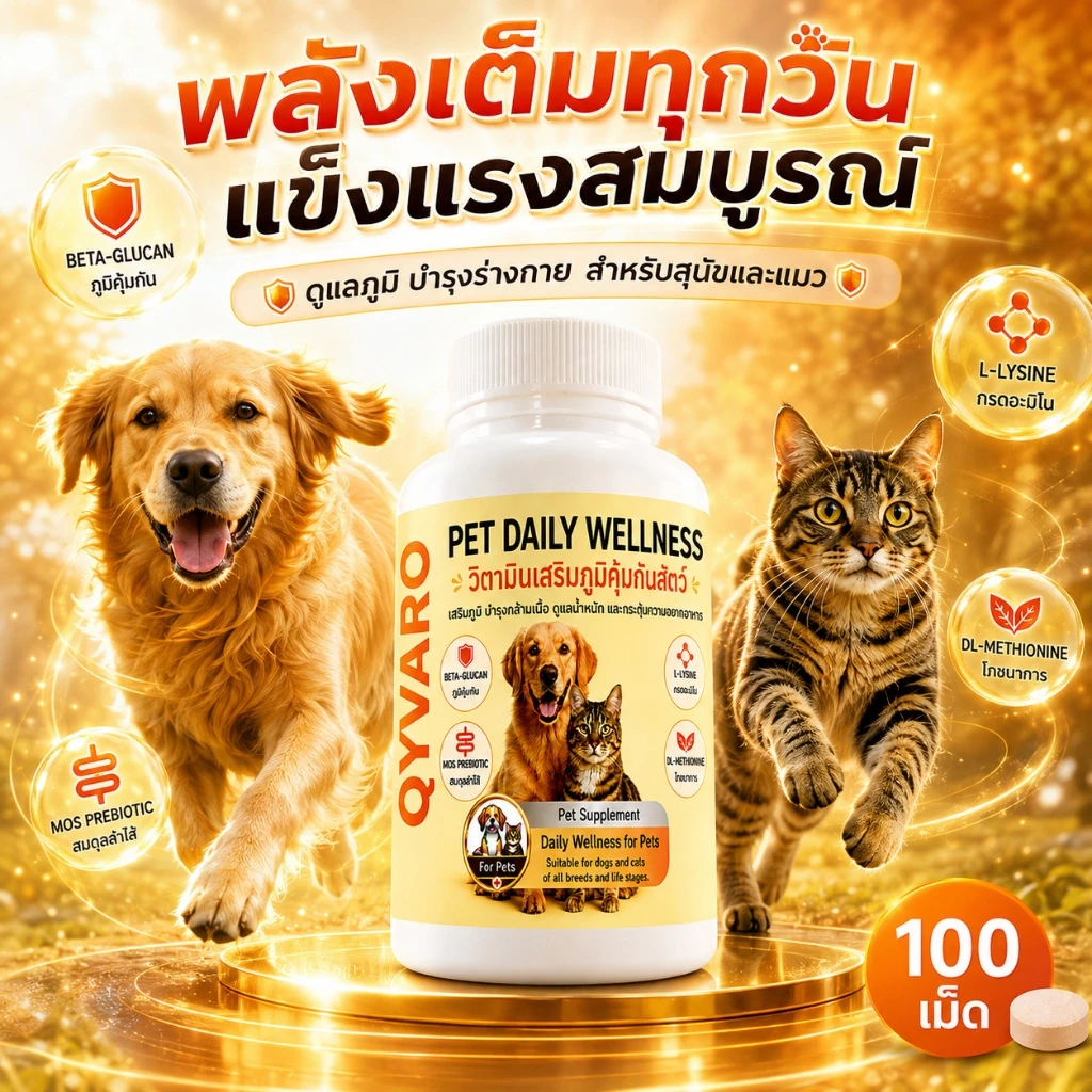 วิตามินเสริมภูมิสุนัข แมว QYVARO เสริมภูมิคุ้มกัน ไม่ป่วยง่าย ให้กลับมาแข็งแรงและกินเก่ง