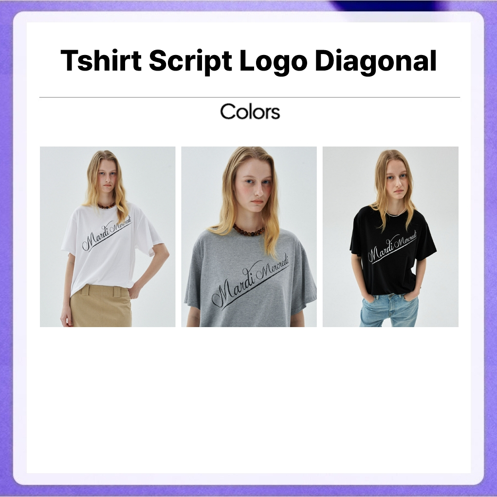 Mardi Mercredi Tshirt Script Logo Diagonal (White Black, Grey Black)
