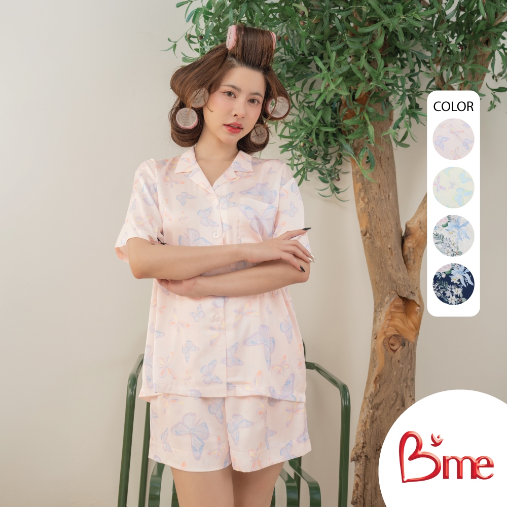 B'me ชุดนอนเสื้อแขนสั้นพร้อมกางเกงขาสั้น คอฮาวาย รุ่น ME8804 (New M.8) สีกรม สีครีม สีเหลือง สีโอลด์โรส