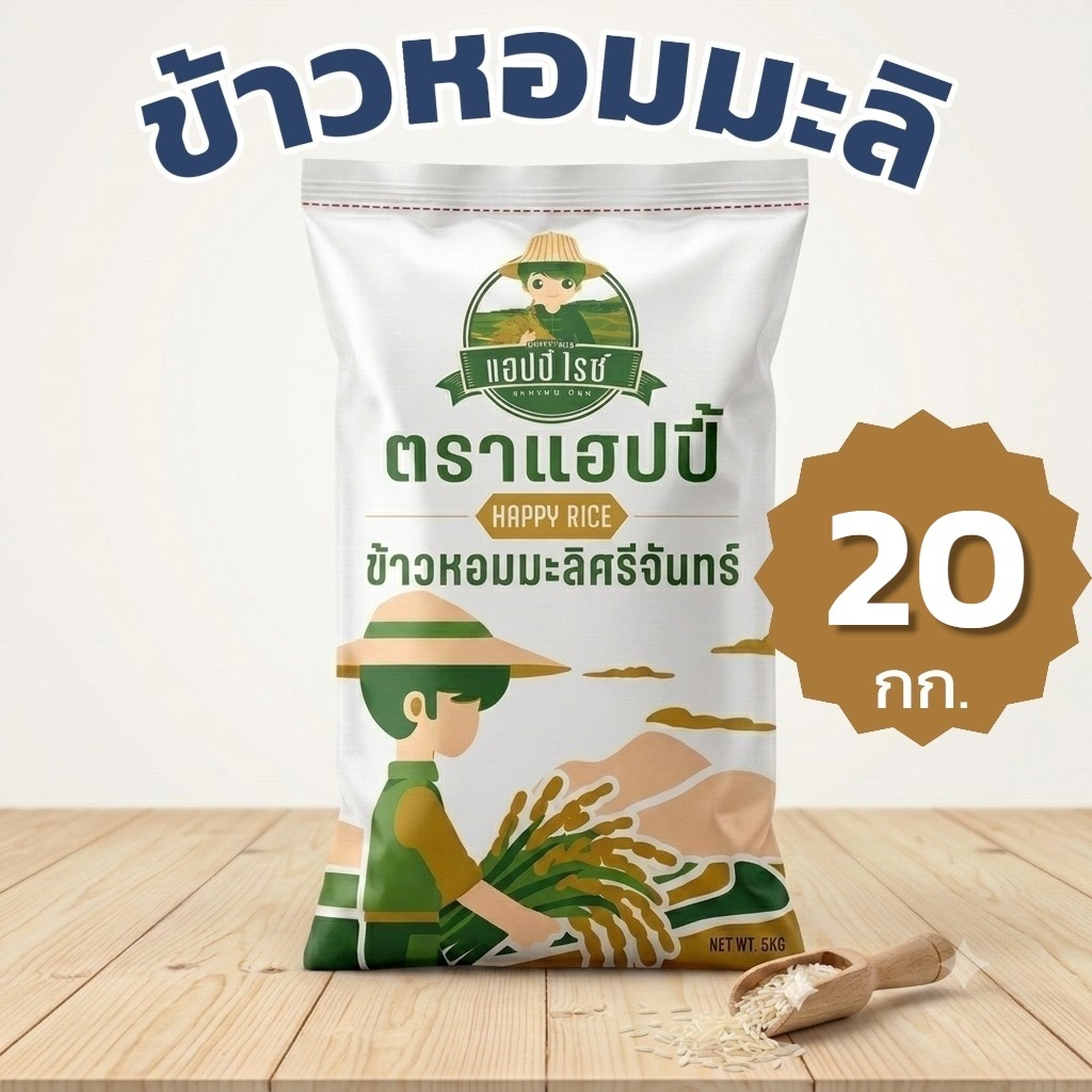 [20 กก.] ข้าวหอมมะลิ ศรีจันทร์ ตราแฮปปี้