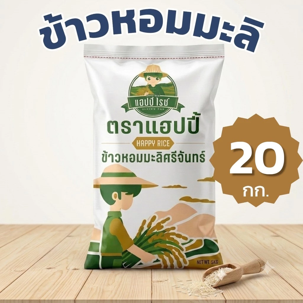 [20 กก.] ข้าวหอมมะลิ ศรีจันทร์ ตราแฮปปี้
