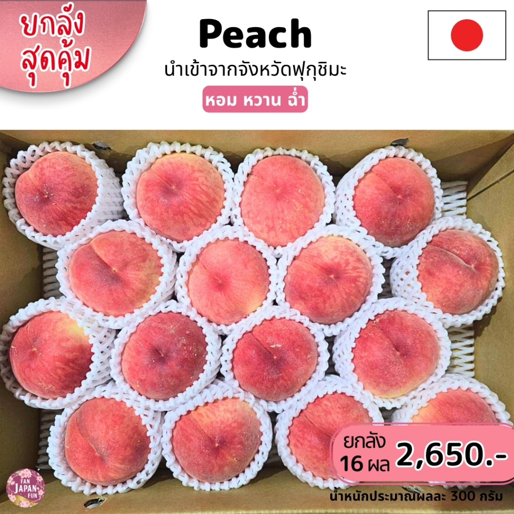 ลูกพีชฟุกุชิมะ ลูกพีชญี่ปุ่น Fukushima Peach size 13 size 16 ยกลัง