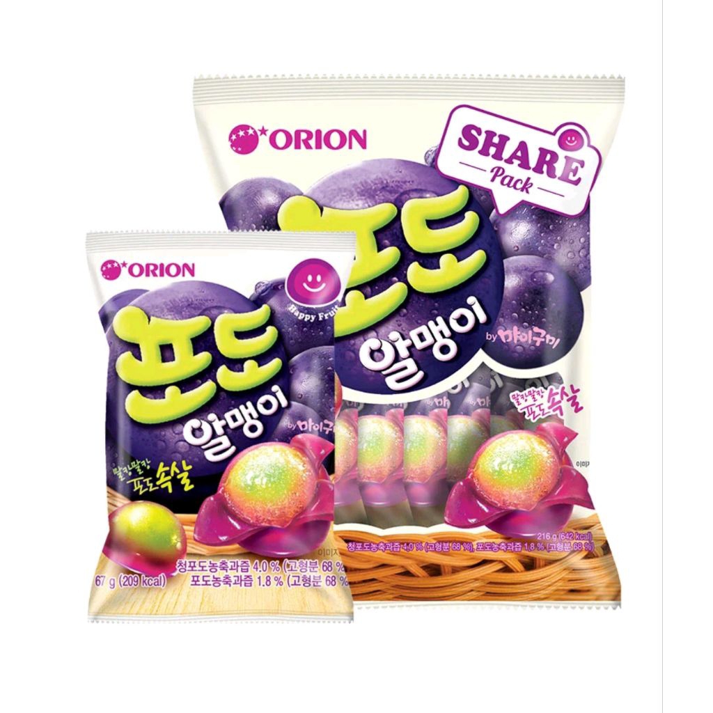 Orion โอรีออน เยลลี่เกาหลี 216g. เกรป บอล เจลลี่ รสองุ่น 36กรัม x 6ซอง