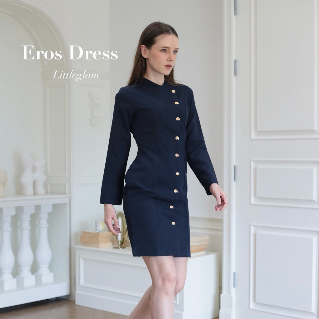 Eros Dress - ยาว : เดรสสูทกระดุมทองทรงเข้ารูป สวยแพง