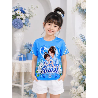 เสื้อสีฟ้า เสื้อวันแม่ รักแม่ เสื้อลายวันแม่ เสื้อลายดอกมะลิ ผ้าคอตตอน100% ผ้าไมโครพิมพ์ทั้งตัว