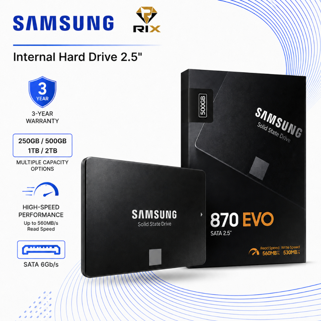 500GB-1TB-2TB เอสเอสดี SAMSUNG 870EVO SSD พกพา Solid state drives ความเร็วสูง 6.0Gb/s Internal hard drive SATA3 2.5''