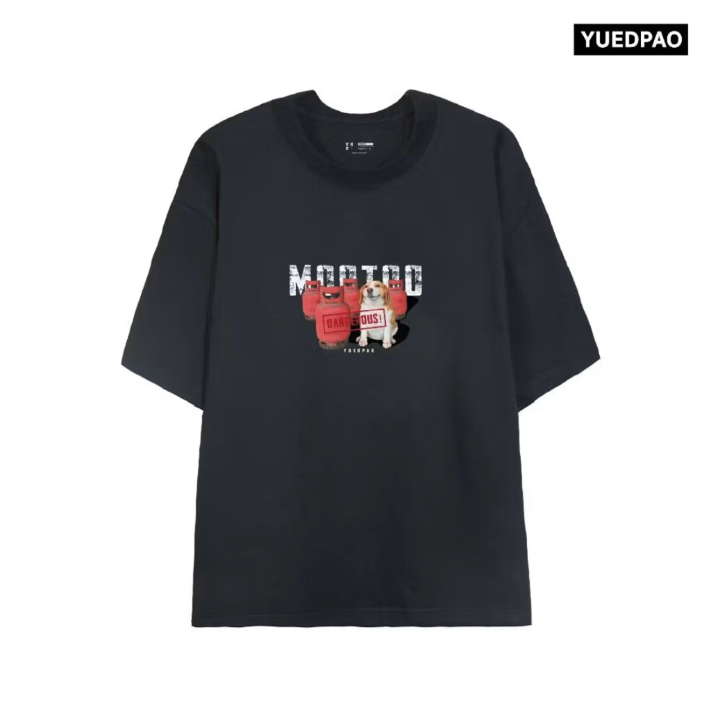 มือสอง เสื้อยืดสีดำลายกราฟิกสุนัขคู่กับถังแก๊สจากคอลเลกชัน Yuedpao x Mootoo size L