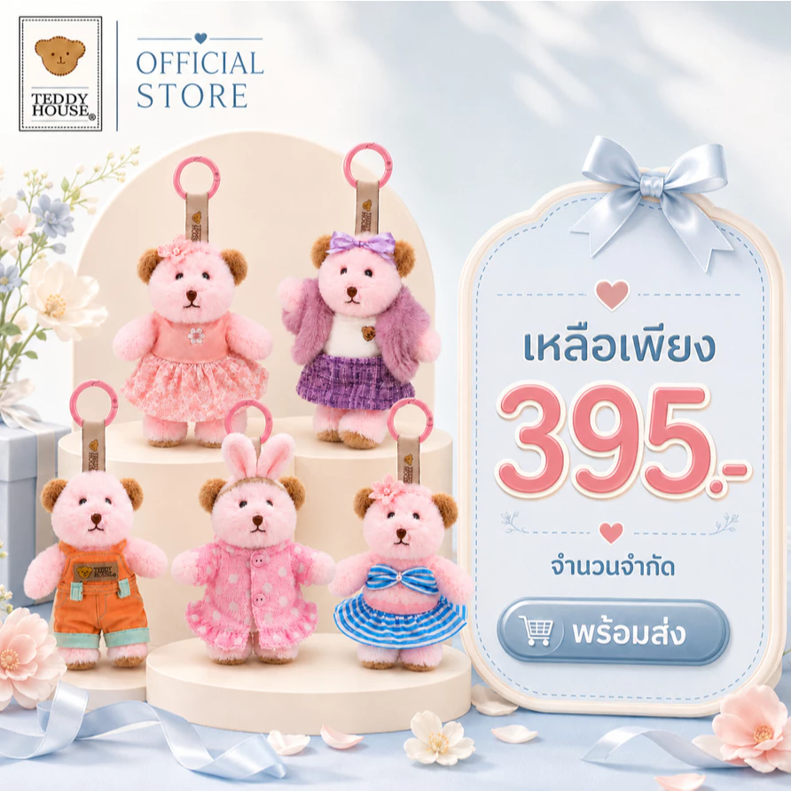 Teddy House : Gigi Keychain พวงกุญแจตุ๊กตาหมี สีชมพู สุดคิ้ว พกพาง่าย ห้อยกระเป๋า ขนาด 6 นิ้ว