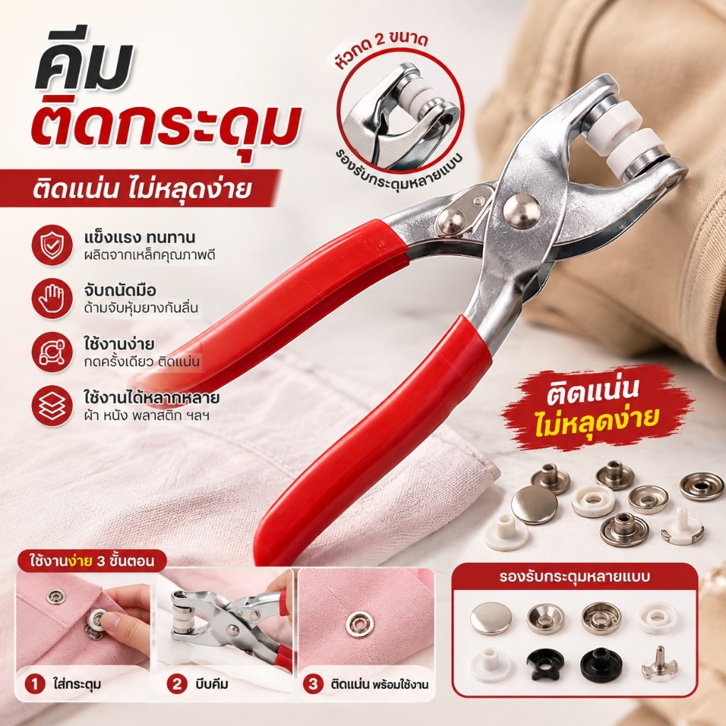 HHsociety คีมติดกระดุมแป๊ก พร้อมชุดกระดุมแป๊ก DIY | ใช้งานง่าย สำหรับงานผ้า งานเย็บ งานประดิษฐ์ งานช่าง งาน DIY