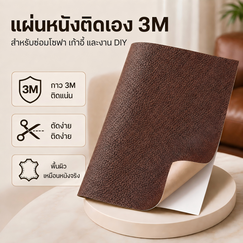 แผ่นหนังติดเอง 3M เปลี่ยนหนังเก่าให้ดูใหม่ ซ่อมโซฟา เก้าอี้ กระเป๋า รถยนต์ ใช้งานง่าย