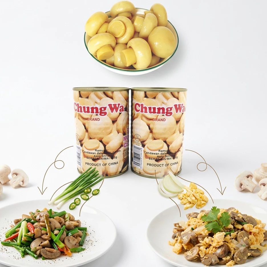 Set 2 กระป๋อง เห็ดกระป๋อง เห็ดแชมปิญอง ตรา Chung Wa เจ 425 g.