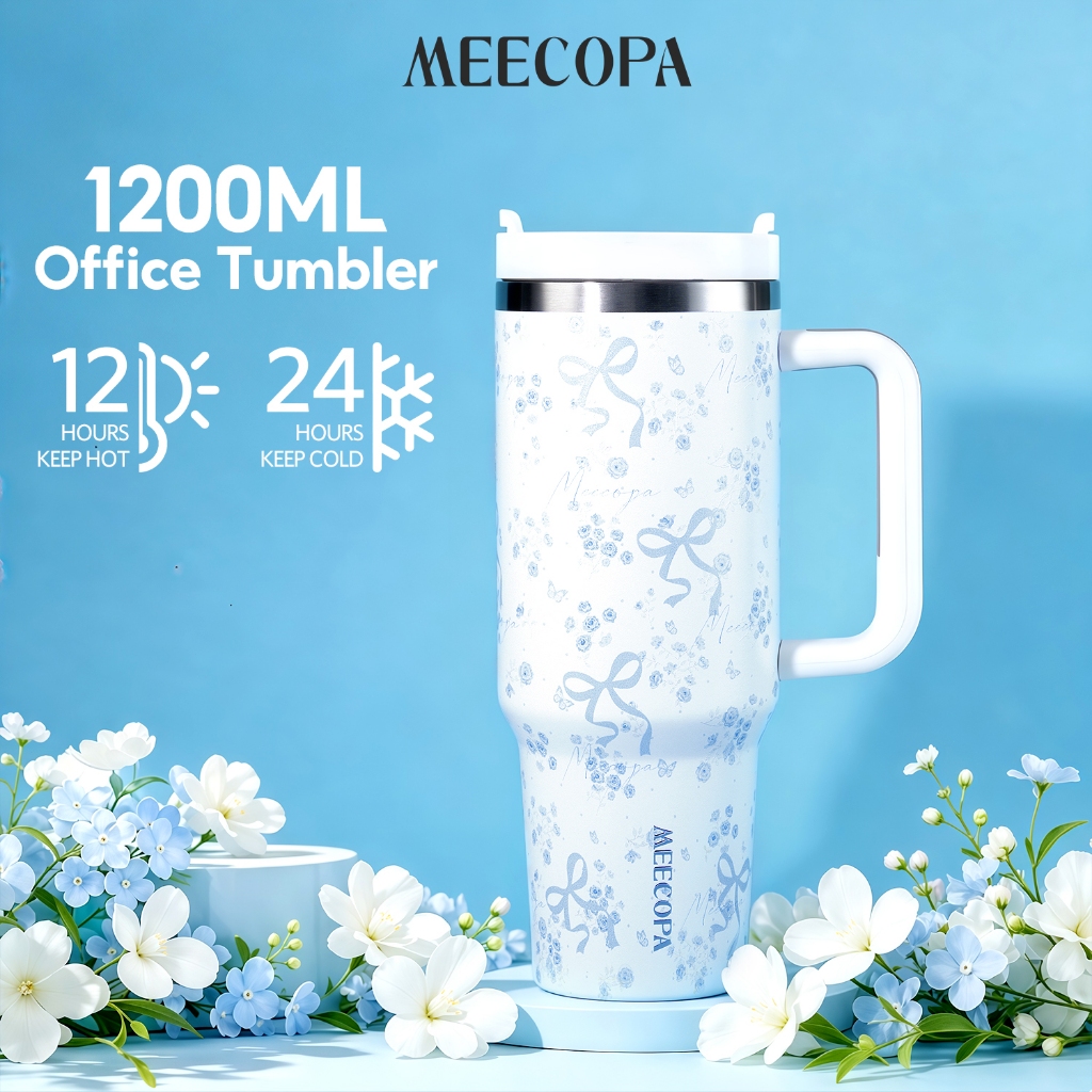 MEECOPA ขวดน้ำเก็บอุณหภูมิ 1200ml สแตนเลส 304 เหมาะใส่ช่องวางแก้วรถยนต์ มีฝาปิด 2 แบบ ดื่มตรง/ใช้หลอด กันรั่วสนิท