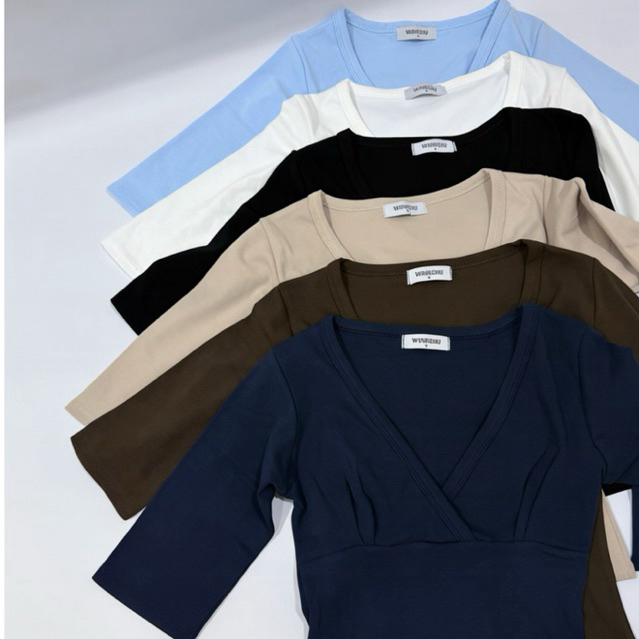 Iris top - เสื้อคอวีแขนศอก ผ้าคอตตอนหน้าอกจับจีบผ้านุ่มใส่สบาย (ไอริส)