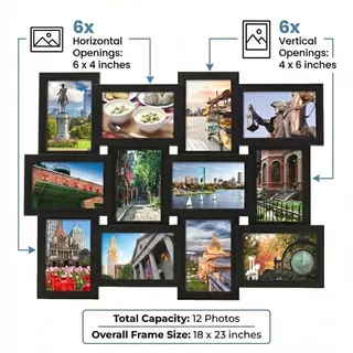 กรอบรูป กรอบรูปติดผนัง กรอบรูปคอลลาจ 12ช่อง 4x6นิ้ว สีดำ/ขาว ติดตั้งง่าย ตกแต่งบ้าน ห้องนอน ของขวัญครอบครัว COD ใหม่ล่าส