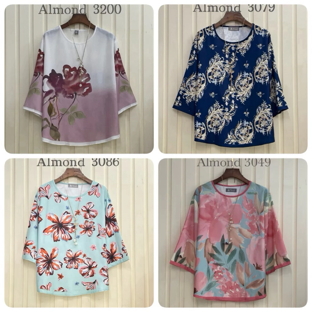 รอบอก 46” เสื้อผู้ใหญ่แขนสามส่วน เสื้อคุณแม่ ลายดอก