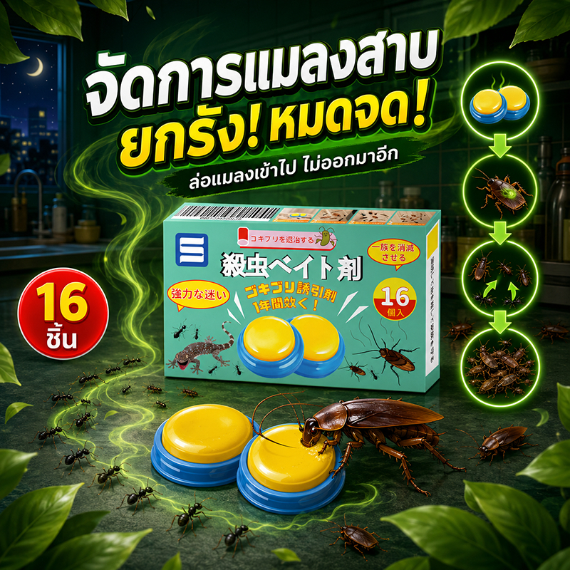 🪳 ซื้อ 2 แถม 1 ❗️ กำจัดแมลงสาบทั้งรัง🪳 เหยื่อแมลงสาบ กำจัดแมลงสาบ 16 เม็ด กำจัดแมลงสาบ มด และแมลงรบกวนอื่น ยาฆ่าแมลงสาบต