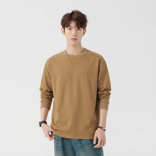 B&R คอกลมแขนยาว สีล้วน ความรู้สึกของการออกแบบ สไตล์อเมริกันวินเทจ เรียบง่ายใส่สบาย ใส่ได้ทั้งชายและหญิง