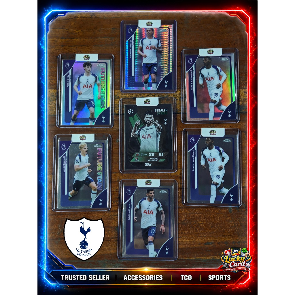 ท็อตแนม ฮอตสเปอร์ การ์ดเดี่ยว Topps Chrome EPL Match Attax 2025 2026 เบิร์กวัลล์ เกรย์ จอห์นสัน โคโล