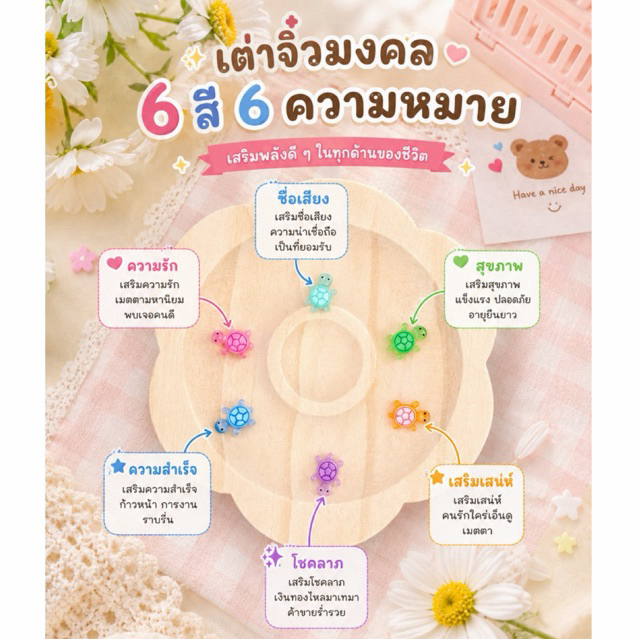 พร้อมส่ง🌷Lucky Turtle 🐢 เต่าจิ๋วมงคล 6 สี 6 ความหมาย ของตกแต่ง เสริมโชค เสริมดวง เซ็ต 6 ตัว