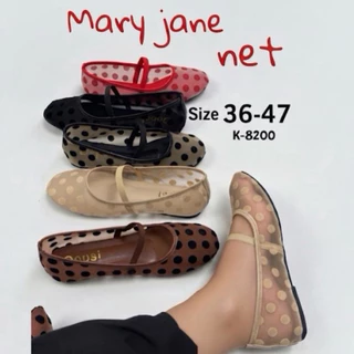 รองเท้าแมรี่เจน Mary Jane net รุ่นk-8200 ตาข่ายลายจุดสายคาดหลังยาง (ไซส์ 36-47)