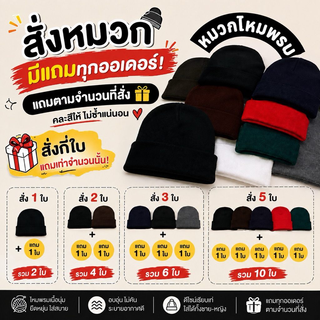 หมวกไหมพรม ยืดได้เยอะ พับได้ beania hat สไตล์ streetพร้อมส่งสินค้าทุกวัน(ฟรีไซส์ผู้ใหญ่และคนศรีษะใหญ่)ถ่ายจากงานจริงค่ะ