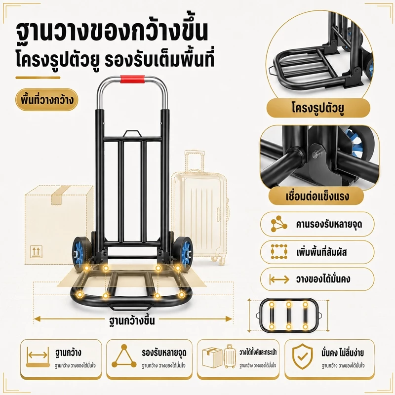 รถเข็น รถเข็นของ 2ล้อ พับได้ ยืดได้ รับน้ำหนัก 300KG ได้มาก พกพาสะดวก ล้อ PU/ล้อยาง thumbnail 3