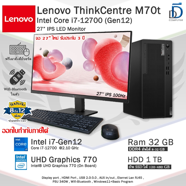 Lenovo ThinkCentre M70t Gen3 Core i7-12700(Gen12) CPUแรงอัพการ์ดจอได้ คอมพิวเตอร์มือสองสภาพสวยพร้อมใ