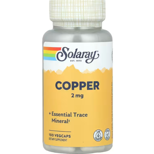 คอปเปอร์ Solaray, Copper, 2 mg, 100 VegCaps